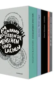  978-3-518-42817-7;Weiss-Am Weltenrand sitzen die Menschen und lachen.jpg - Bild